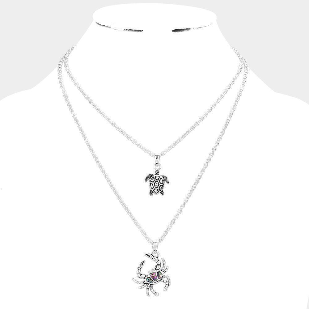 Silver 2PCS - Antique Metal Turtle Abalone Crab Pendant Necklace - Jewelry Store by Erik Rayo