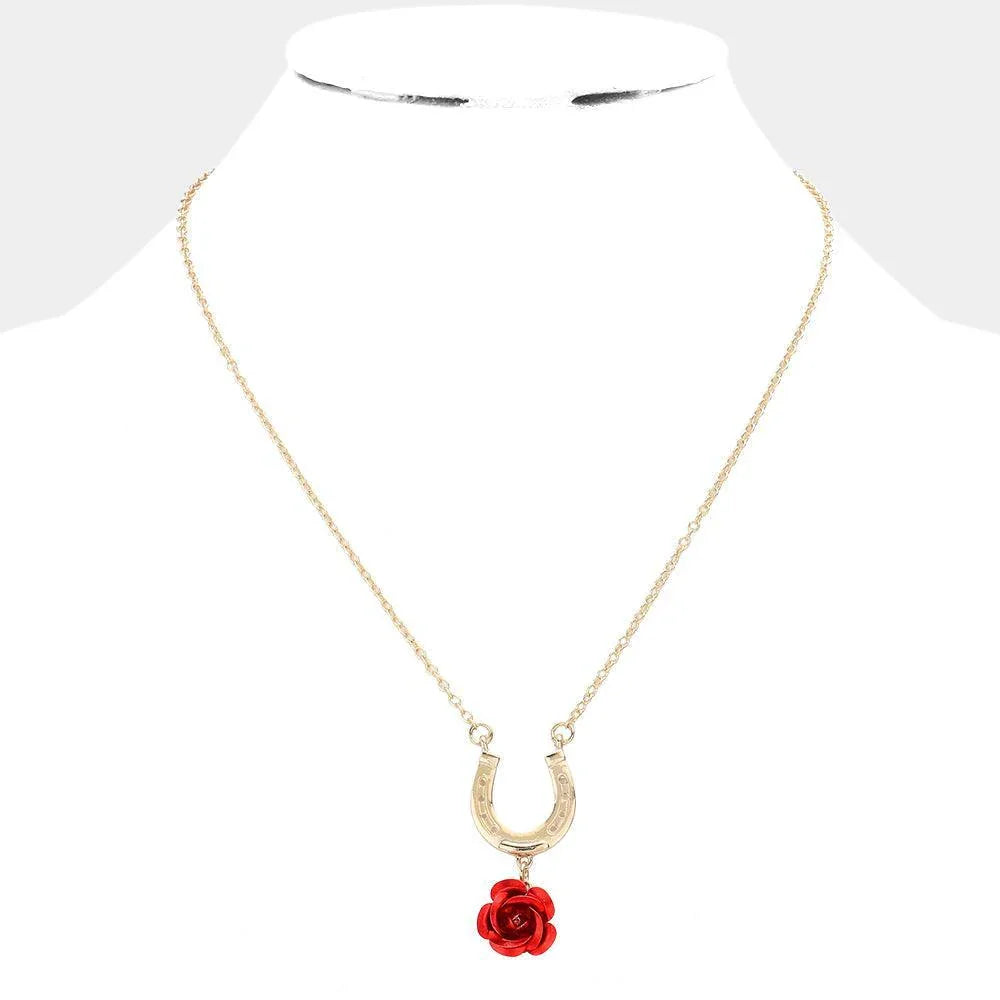 Red Horseshoe Rose Pendant Necklace - Jewelry Store by Erik Rayo