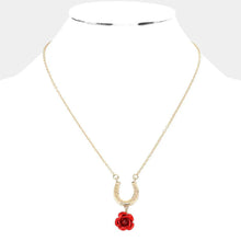 Load image into Gallery viewer, Red Horseshoe Rose Pendant Necklace

