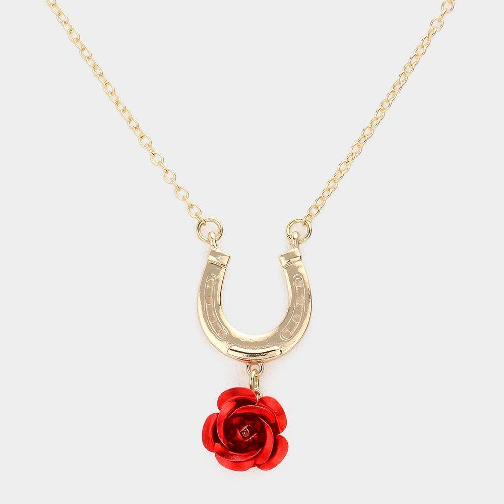 Red Horseshoe Rose Pendant Necklace - Jewelry Store by Erik Rayo