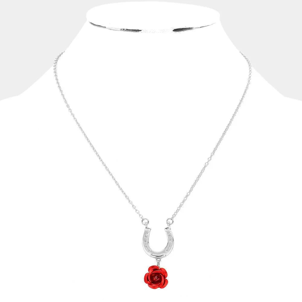 Red Horseshoe Rose Pendant Necklace - Jewelry Store by Erik Rayo