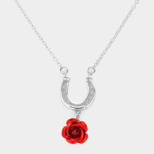 Load image into Gallery viewer, Red Horseshoe Rose Pendant Necklace
