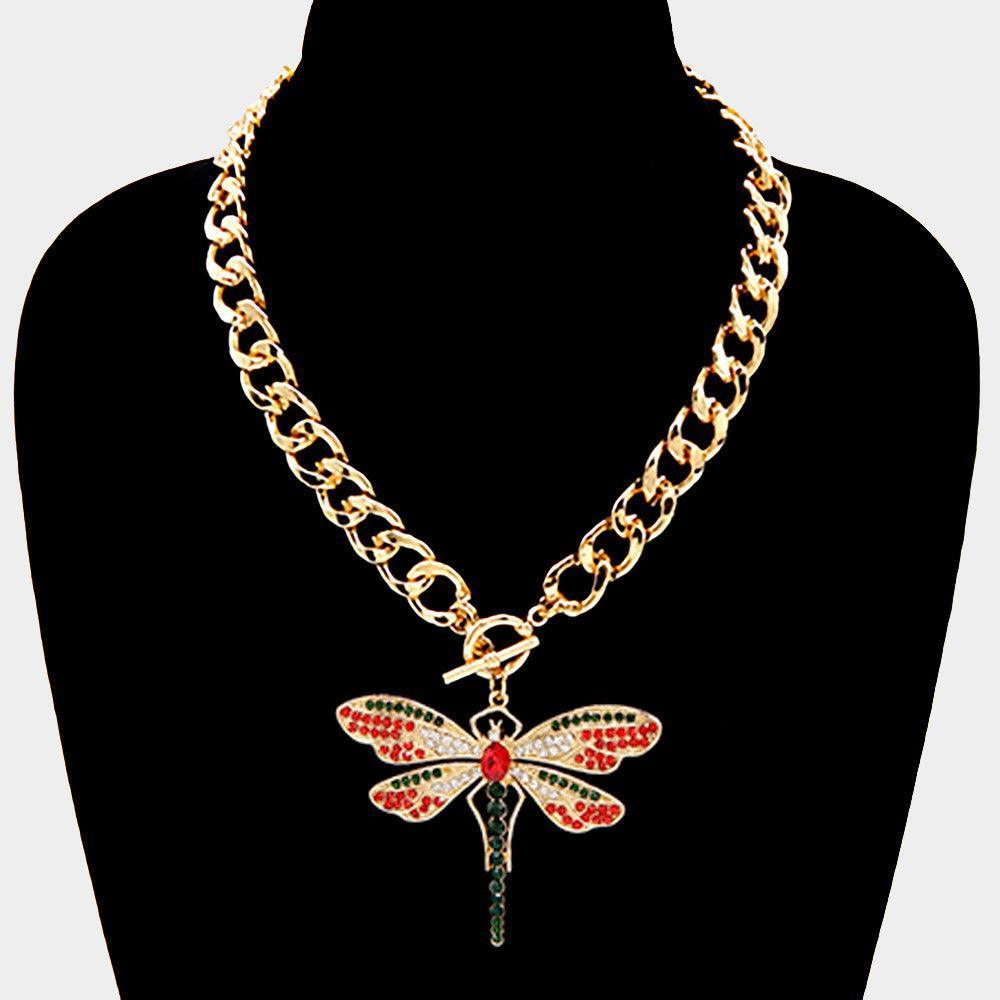Rhinestone Embellished Dragonfly Pendant Toggle Necklace - Jewelry Store by Erik Rayo