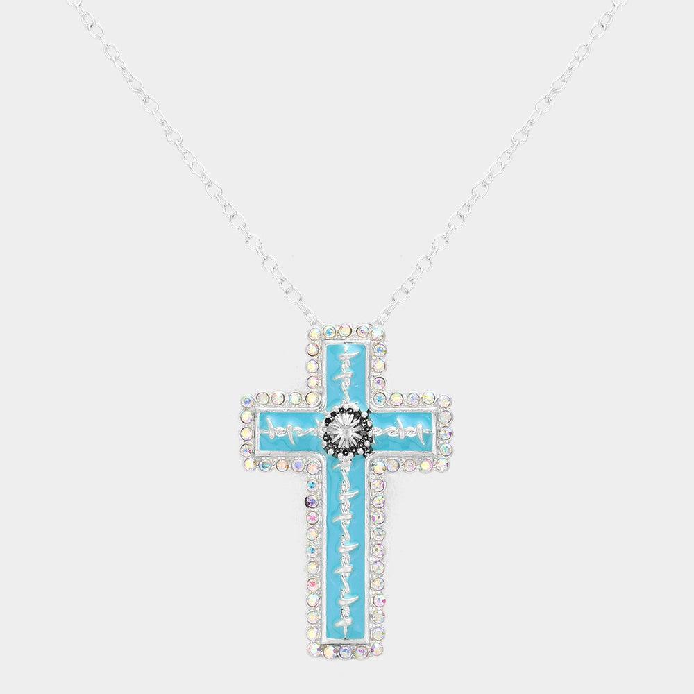 Turquoise Enamel Cross Pendant Necklace - Jewelry Store by Erik Rayo