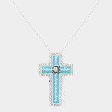 Load image into Gallery viewer, Turquoise Enamel Cross Pendant Necklace
