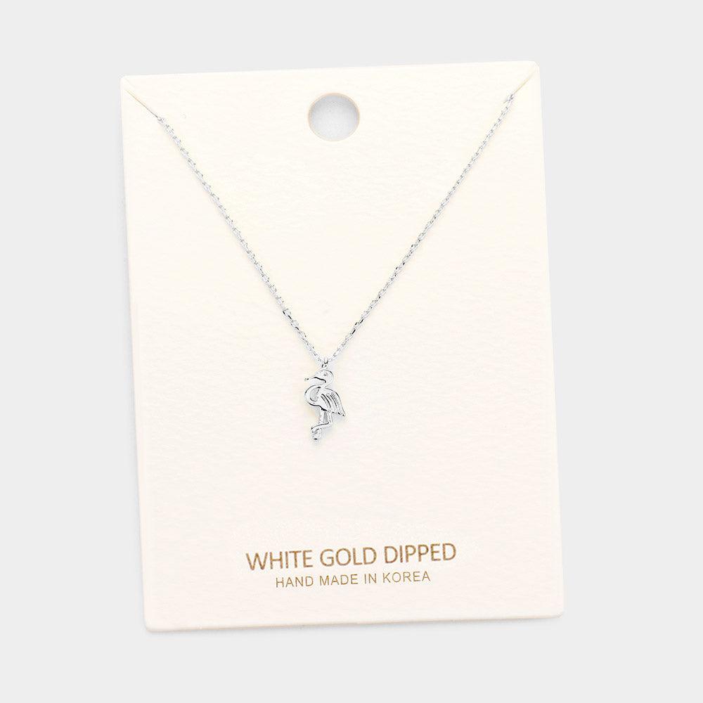 Gold White Gold Dipped Flamingo Pendant Necklace