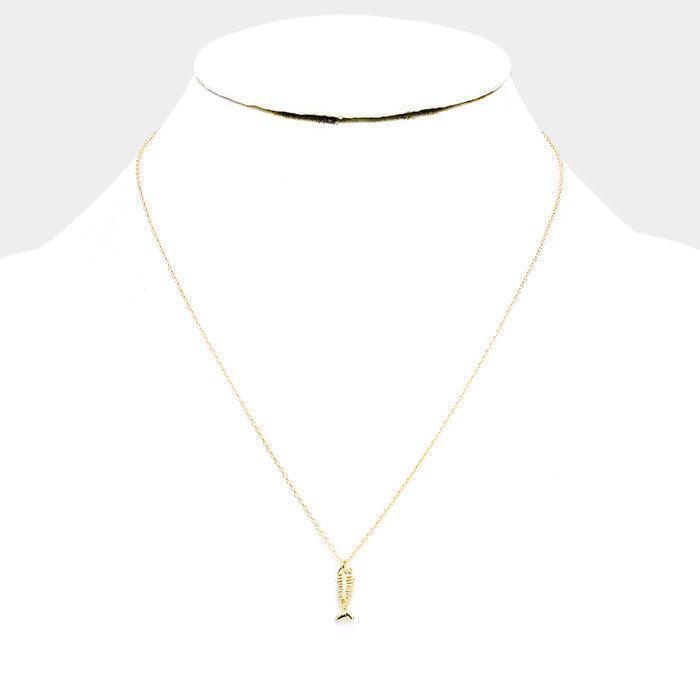Gold Gold Dipped Metal Fishbone Pendant Necklace - Jewelry Store by Erik Rayo