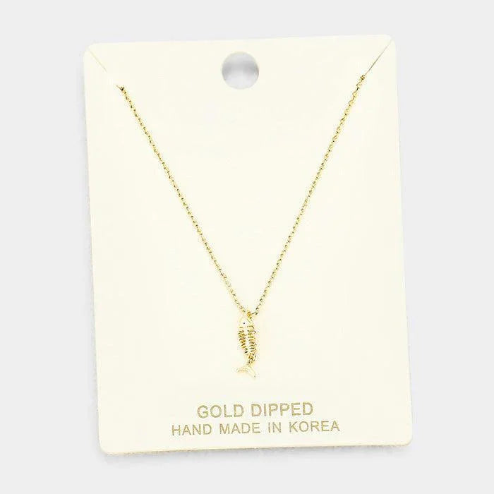 Gold Gold Dipped Metal Fishbone Pendant Necklace - Jewelry Store by Erik Rayo