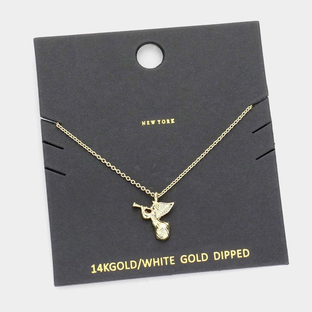 Gold Gold Dipped Metal Angel Pendant Necklace - Jewelry Store by Erik Rayo