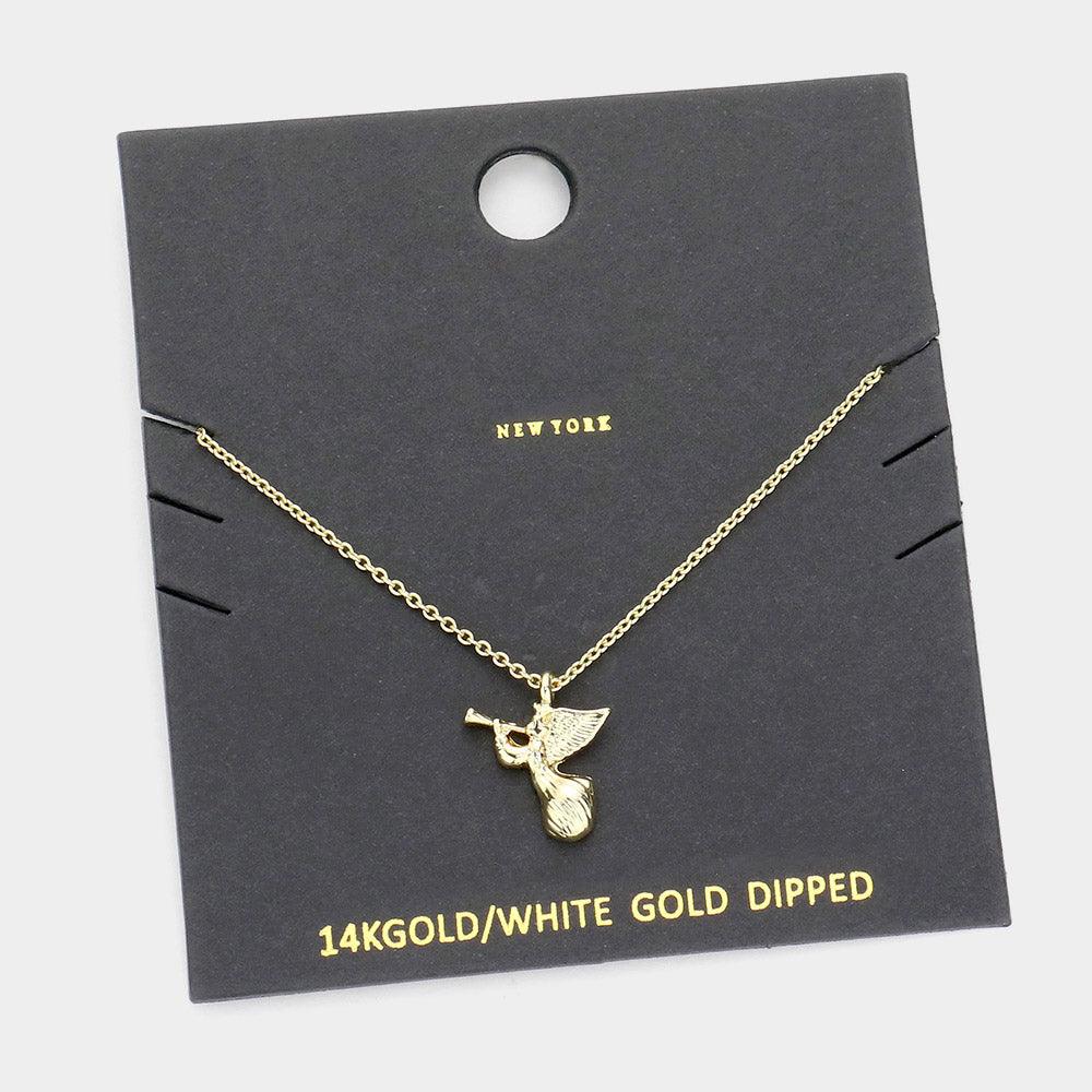 Gold Gold Dipped Metal Angel Pendant Necklace