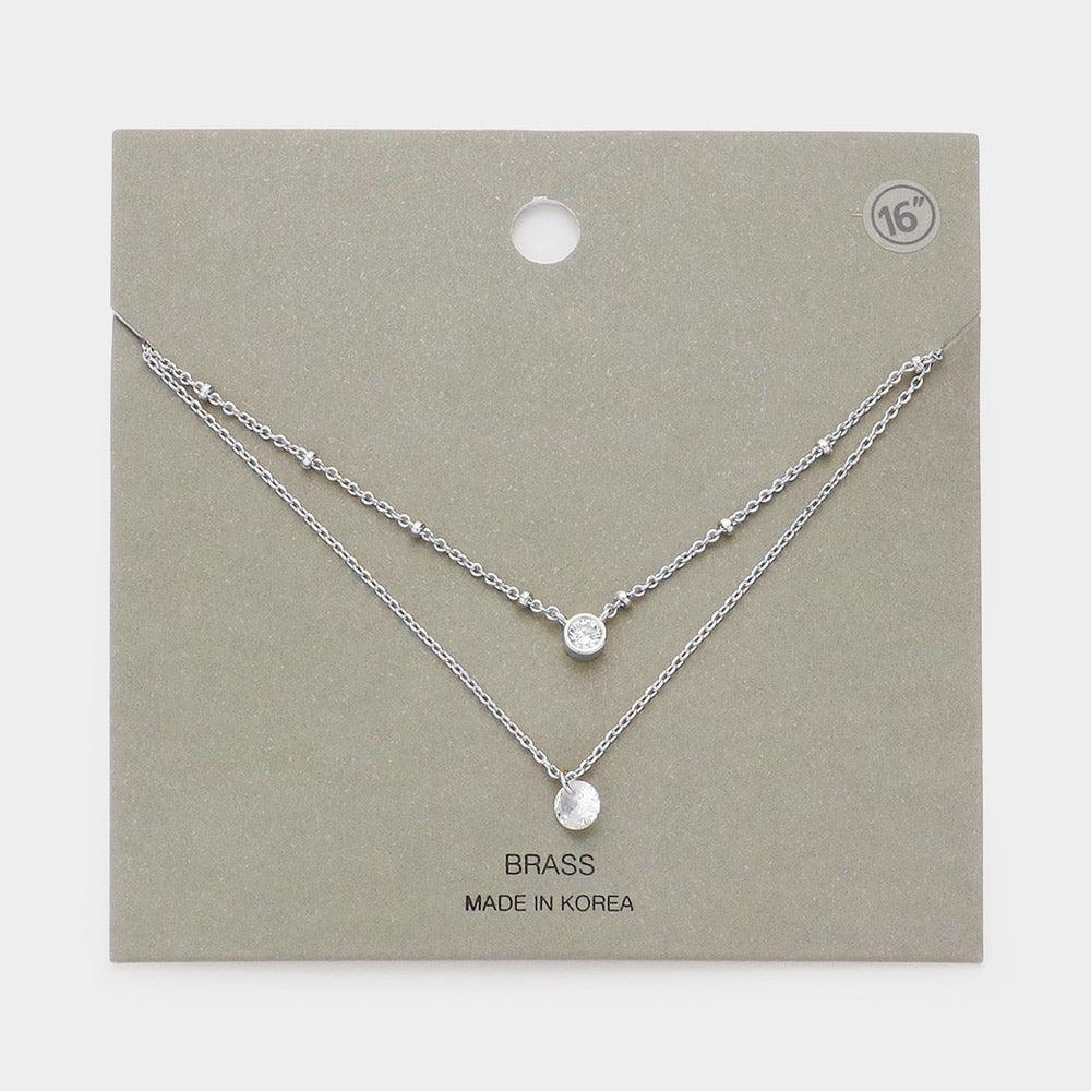 Brass Metal Round Stone Pendant Double Layered Necklace - Jewelry Store by Erik Rayo