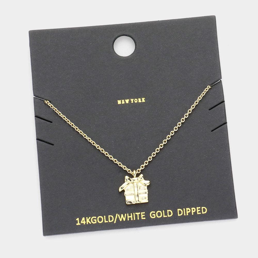 Gold Gold Dipped Metal Christmas Gift Pendant Necklace