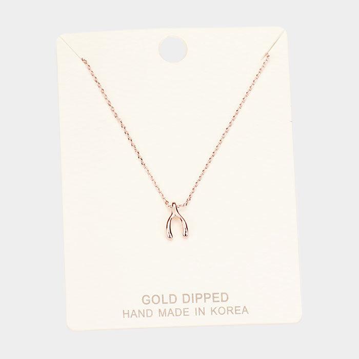 Rose Gold Gold Dipped Wishbone Pendant Necklace