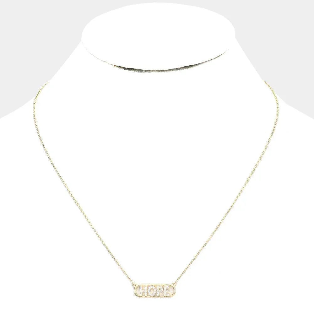 Gold HOPE Brass Rhinestone Embellished Message Pendant Necklace - Jewelry Store by Erik Rayo