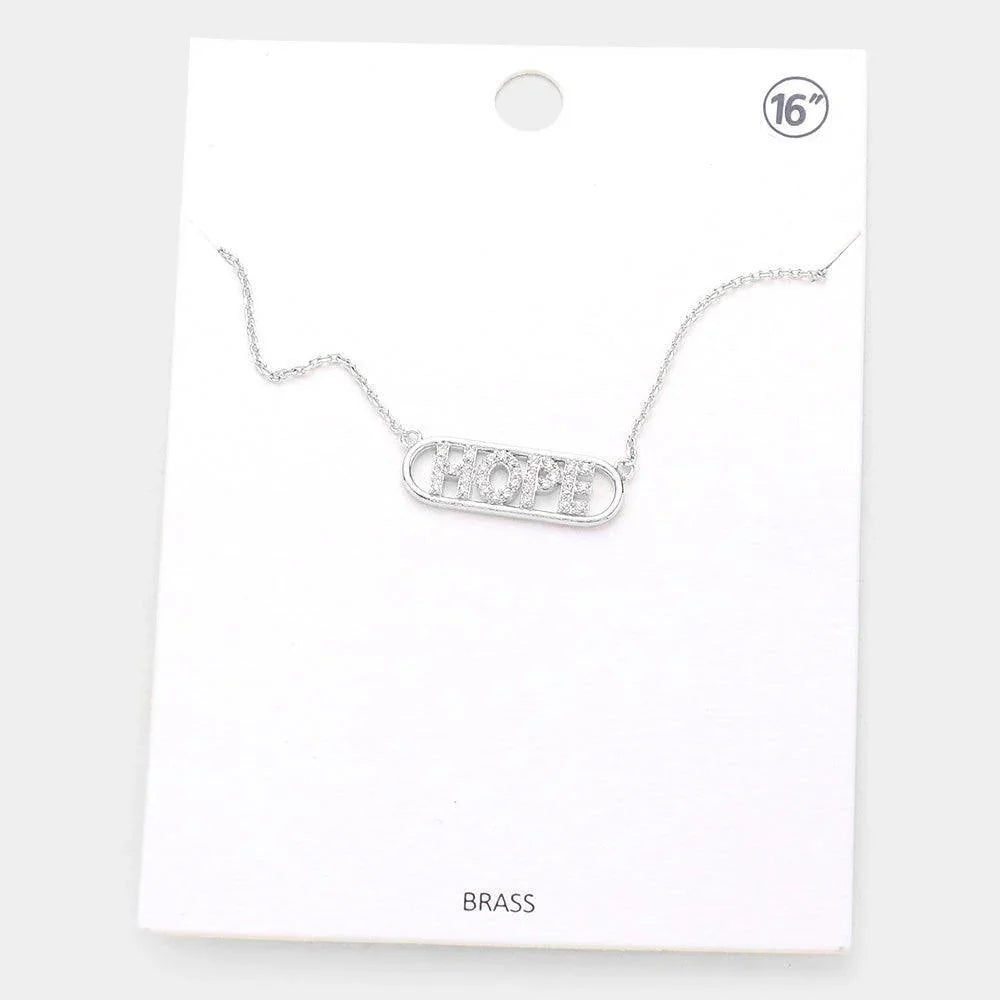 HOPE Brass Rhinestone Embellished Message Pendant Necklace - Jewelry Store by Erik Rayo