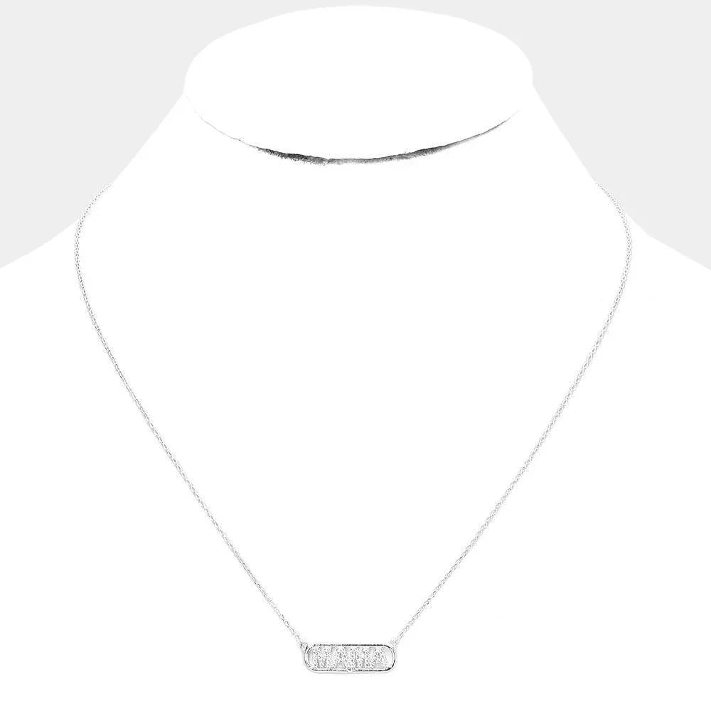 MAMA Brass Metal Rhinestone Embellished Message Pendant Necklace - Jewelry Store by Erik Rayo