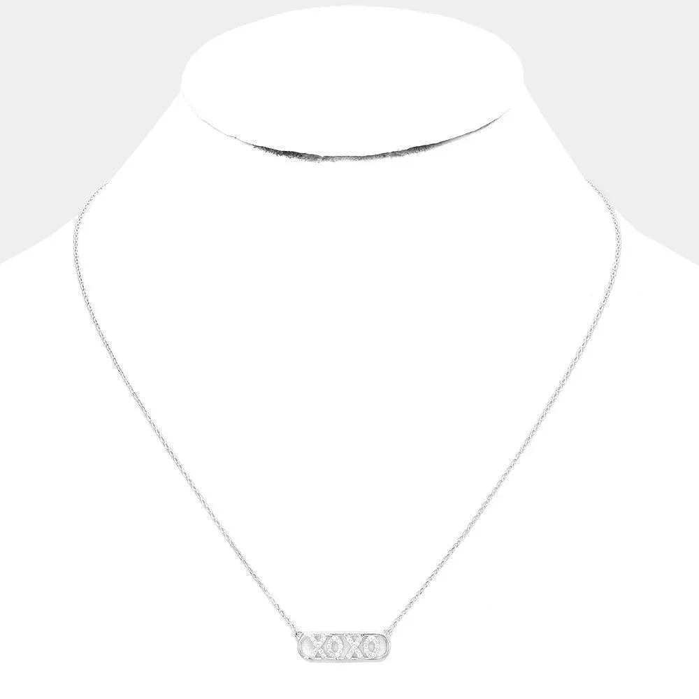 XOXO Brass Metal Rhinestone Embellished Message Pendant Necklace - Jewelry Store by Erik Rayo