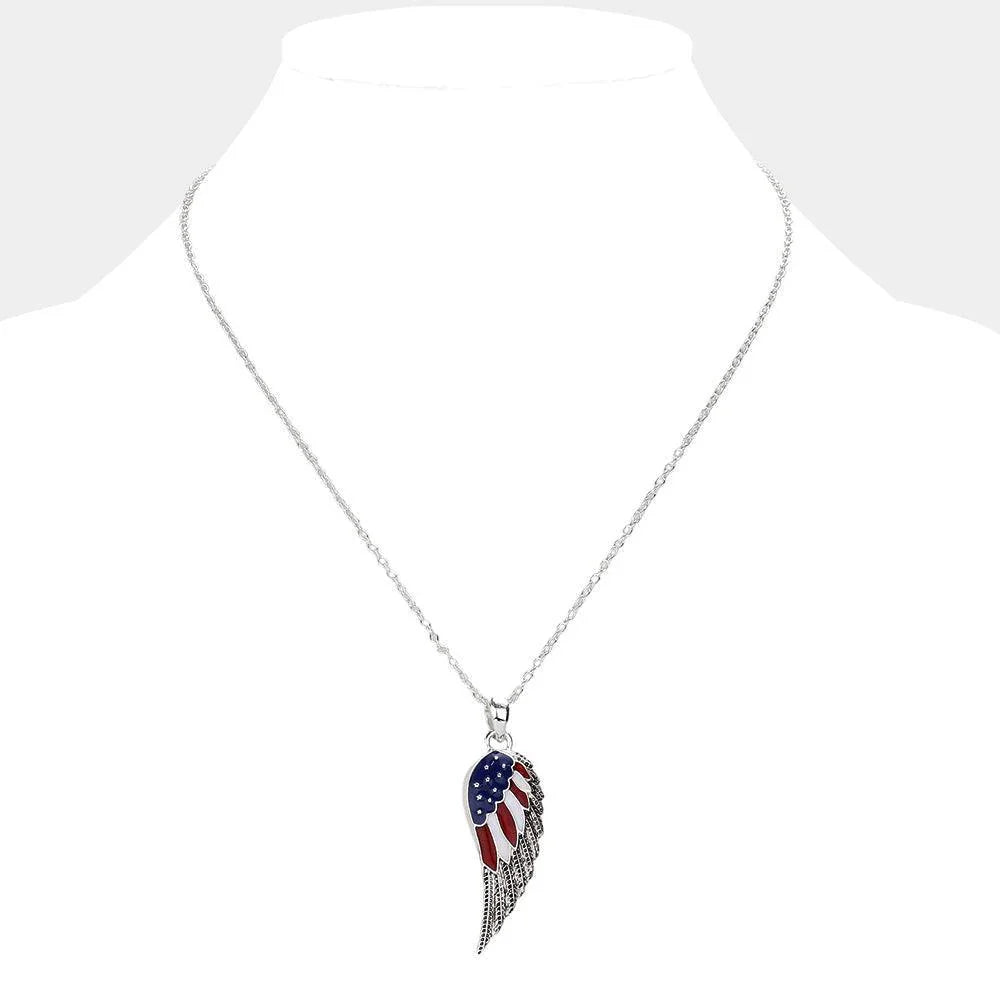 Silver American USA Flag Wing Pendant Necklace - Jewelry Store by Erik Rayo