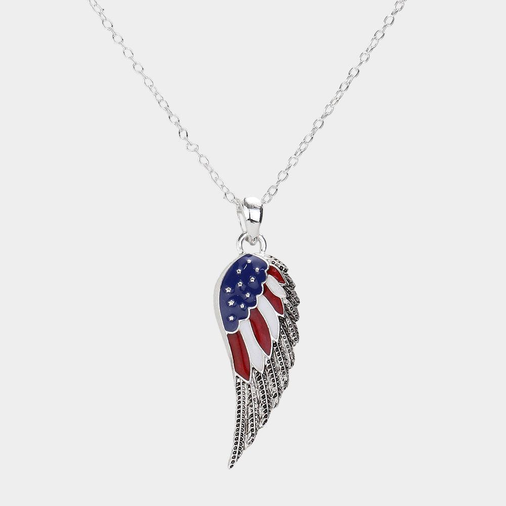 Silver American USA Flag Wing Pendant Necklace - Jewelry Store by Erik Rayo