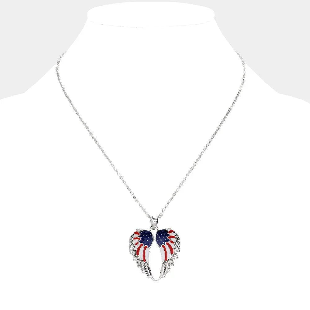Silver American USA Flag Wing Pendant Necklace - Jewelry Store by Erik Rayo