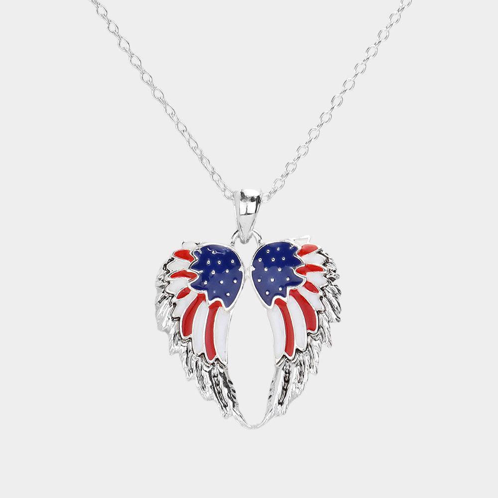 Silver American USA Flag Wing Pendant Necklace - Jewelry Store by Erik Rayo