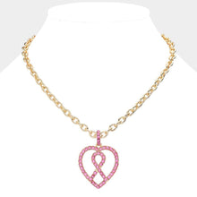 Load image into Gallery viewer, Pink Rhinestone Pave Pink Ribbon Heard Pendant Necklace
