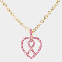 Load image into Gallery viewer, Pink Rhinestone Pave Pink Ribbon Heard Pendant Necklace
