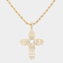 Load image into Gallery viewer, Gold Round Stone Embellished Cross Pendant Necklace
