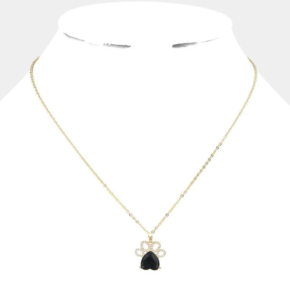 Black Glittered Heart Pointed Paw Pendant Necklace - Jewelry Store by Erik Rayo