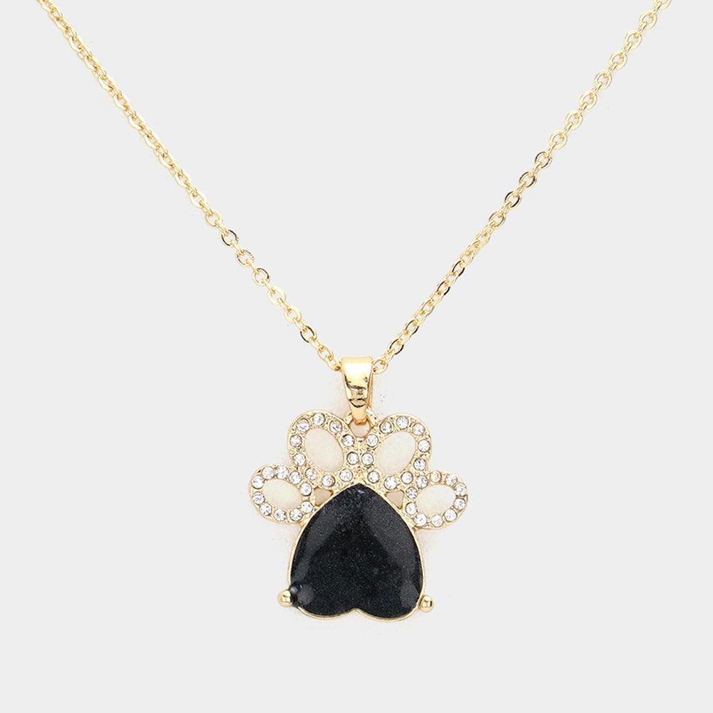 Black Glittered Heart Pointed Paw Pendant Necklace - Jewelry Store by Erik Rayo