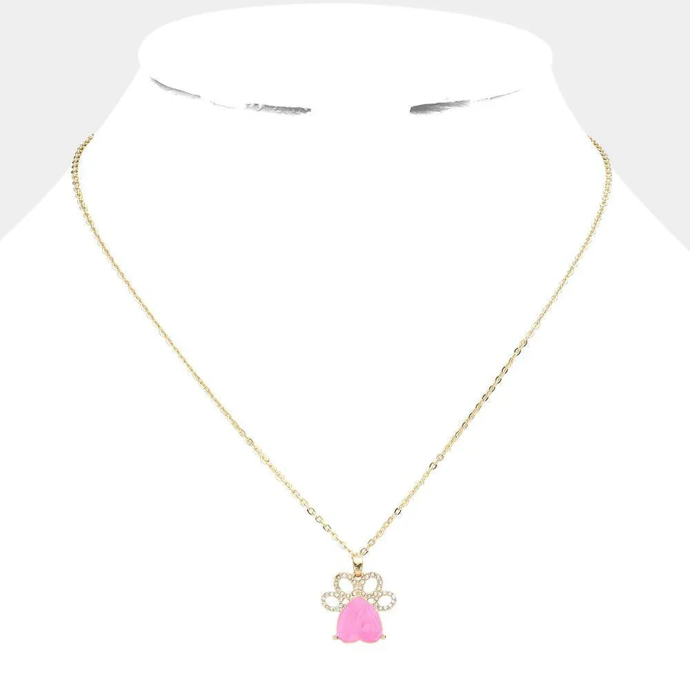 Pink Glittered Heart Pointed Paw Pendant Necklace - Jewelry Store by Erik Rayo