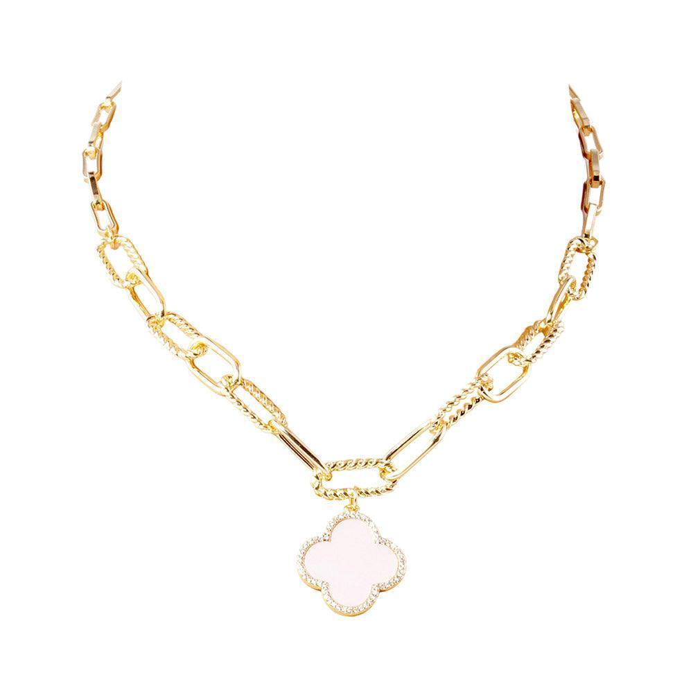 Pink Gold Dipped Quatrefoil Pendant Paperclip Chain Necklace - Jewelry Store by Erik Rayo