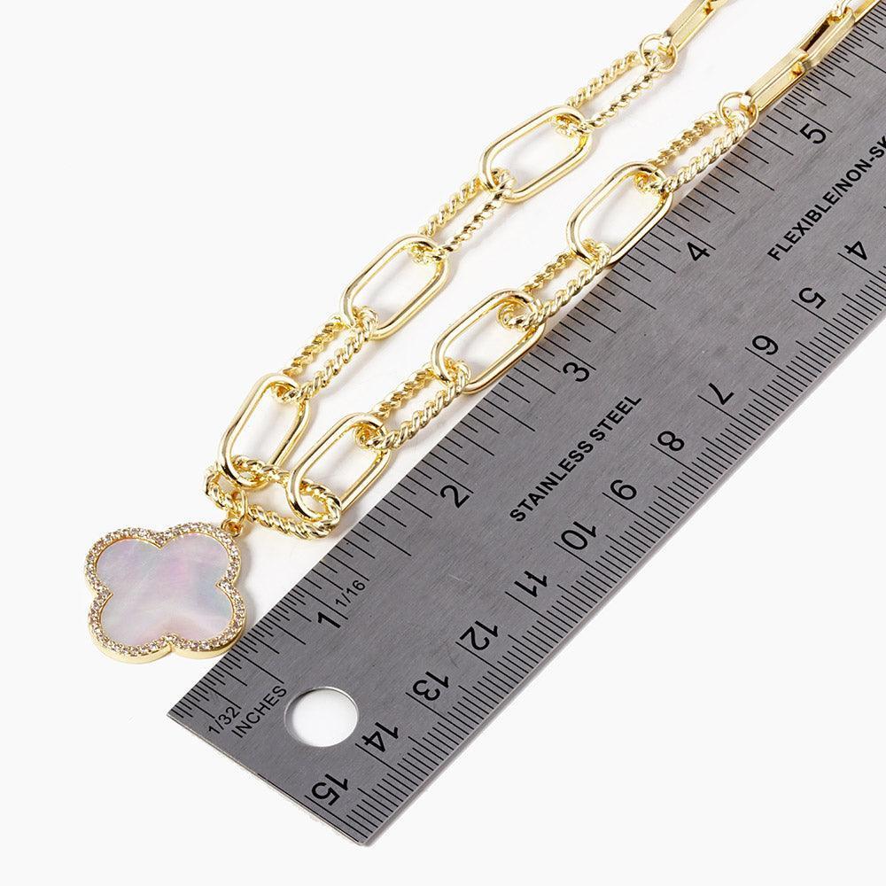 White White Gold Dipped Quatrefoil Pendant Paperclip Chain Necklace - Jewelry Store by Erik Rayo