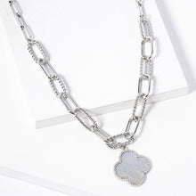 Load image into Gallery viewer, White White Gold Dipped Quatrefoil Pendant Paperclip Chain Necklace
