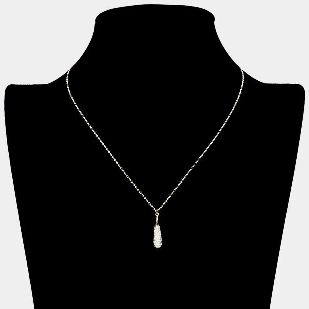 Gold Brass Metal Stone Paved Teardrop Pendant Necklace - Jewelry Store by Erik Rayo