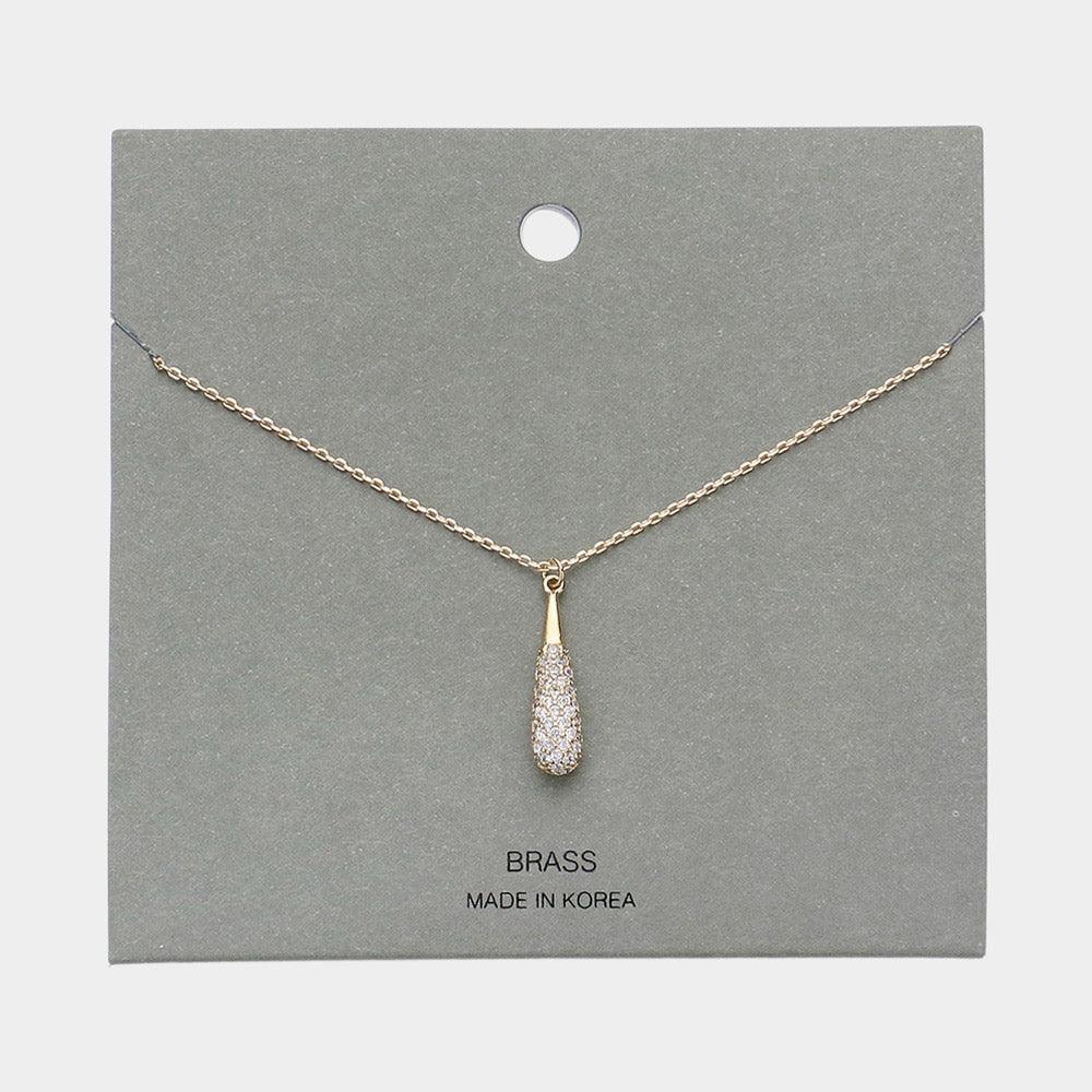 Gold Brass Metal Stone Paved Teardrop Pendant Necklace - Jewelry Store by Erik Rayo