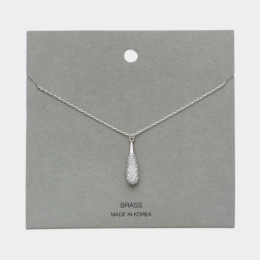 Brass Metal Stone Paved Teardrop Pendant Necklace - Jewelry Store by Erik Rayo