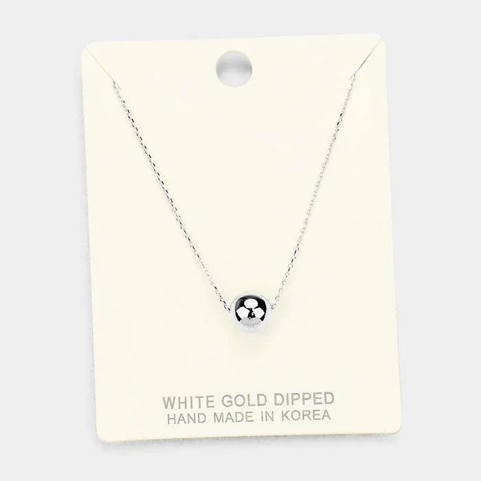 White Gold Dipped Metal Ball Pendant Necklace - Jewelry Store by Erik Rayo