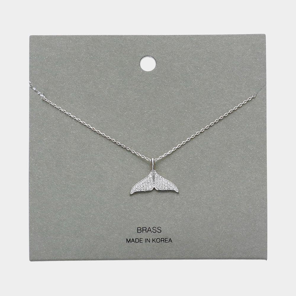 Brass Metal Stone Paved Whale Tail Pendant Necklace - Jewelry Store by Erik Rayo
