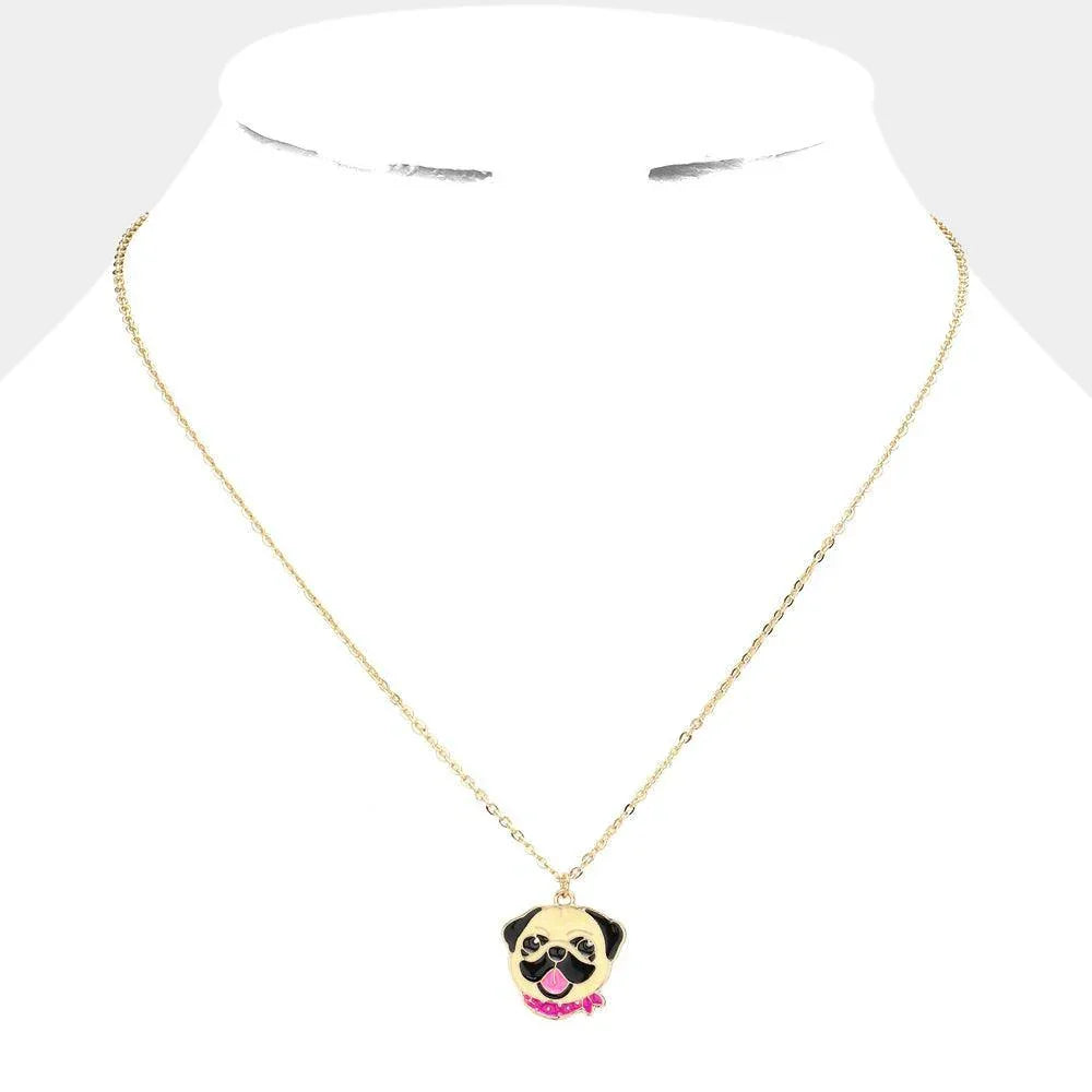 Enamel Metal Pug Dog Pendant Necklace - Jewelry Store by Erik Rayo