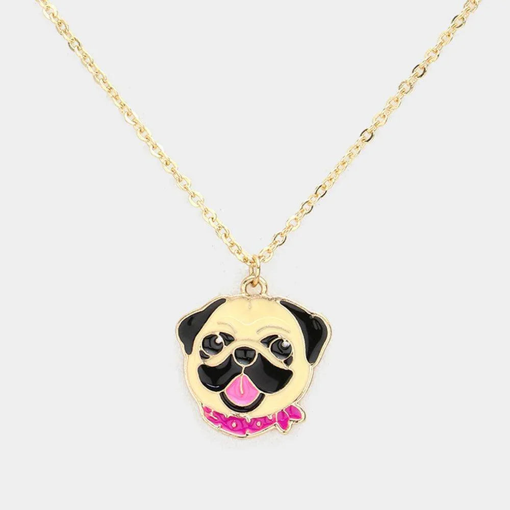 Enamel Metal Pug Dog Pendant Necklace - Jewelry Store by Erik Rayo