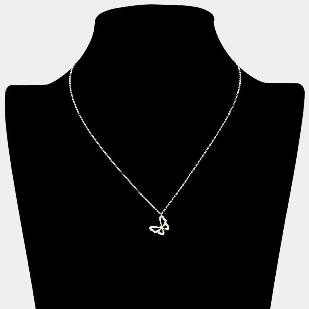 Gold Brass Metal Stone Paved Butterfly Pendant Necklace - Jewelry Store by Erik Rayo