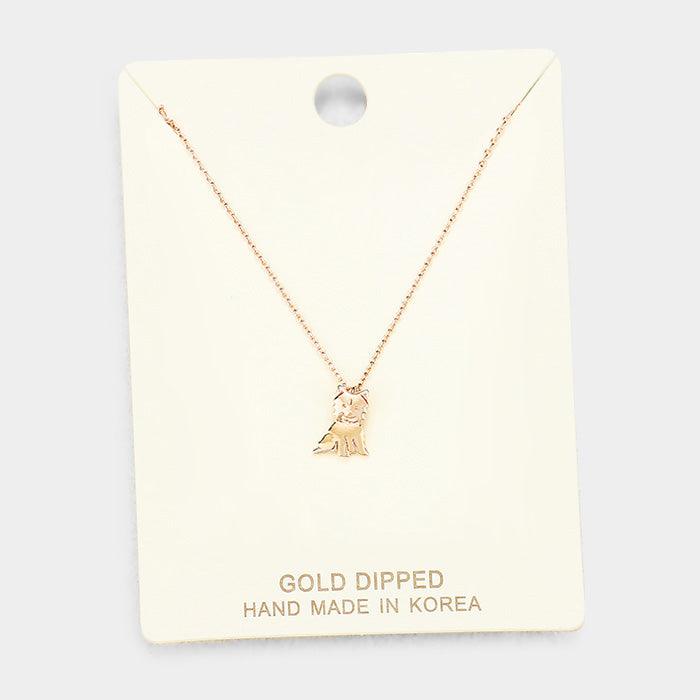 Rose Gold Gold Dipped Metal Puppy Pendant Necklace