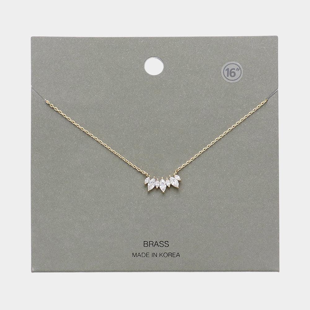 Gold Brass Metal Marquise Stone Pendant Necklace - Jewelry Store by Erik Rayo