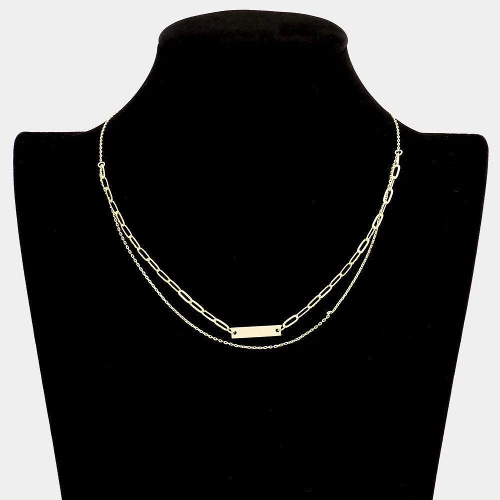 Gold Brass Metal Bar Pendant Double Layered Necklace - Jewelry Store by Erik Rayo