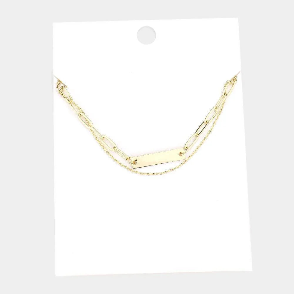 Gold Brass Metal Bar Pendant Double Layered Necklace - Jewelry Store by Erik Rayo