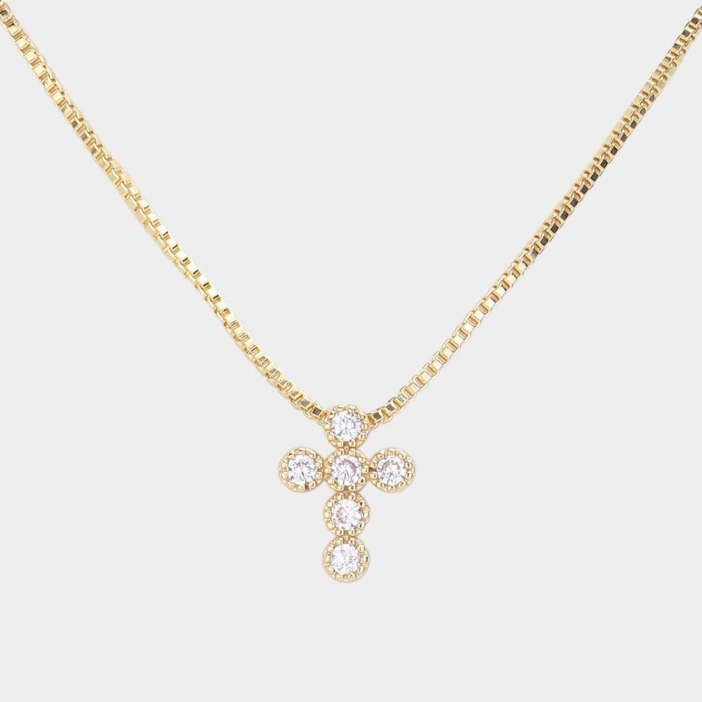 Gold CZ Stone Embellished Cross Pendant Necklace - Jewelry Store by Erik Rayo
