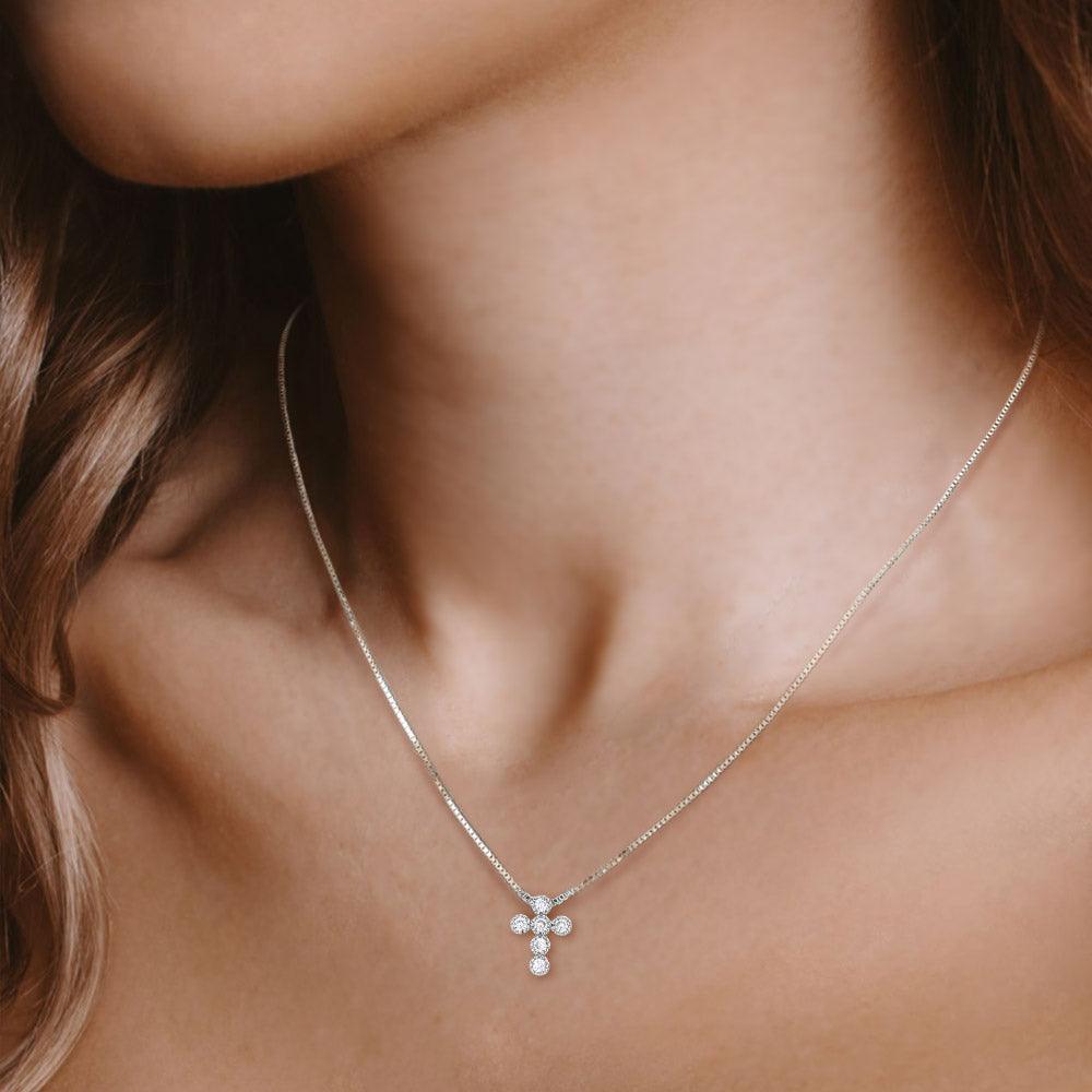 CZ Stone Embellished Cross Pendant Necklace