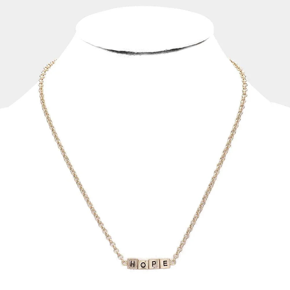 Gold HOPE Metal Cube Pendant Necklace - Jewelry Store by Erik Rayo