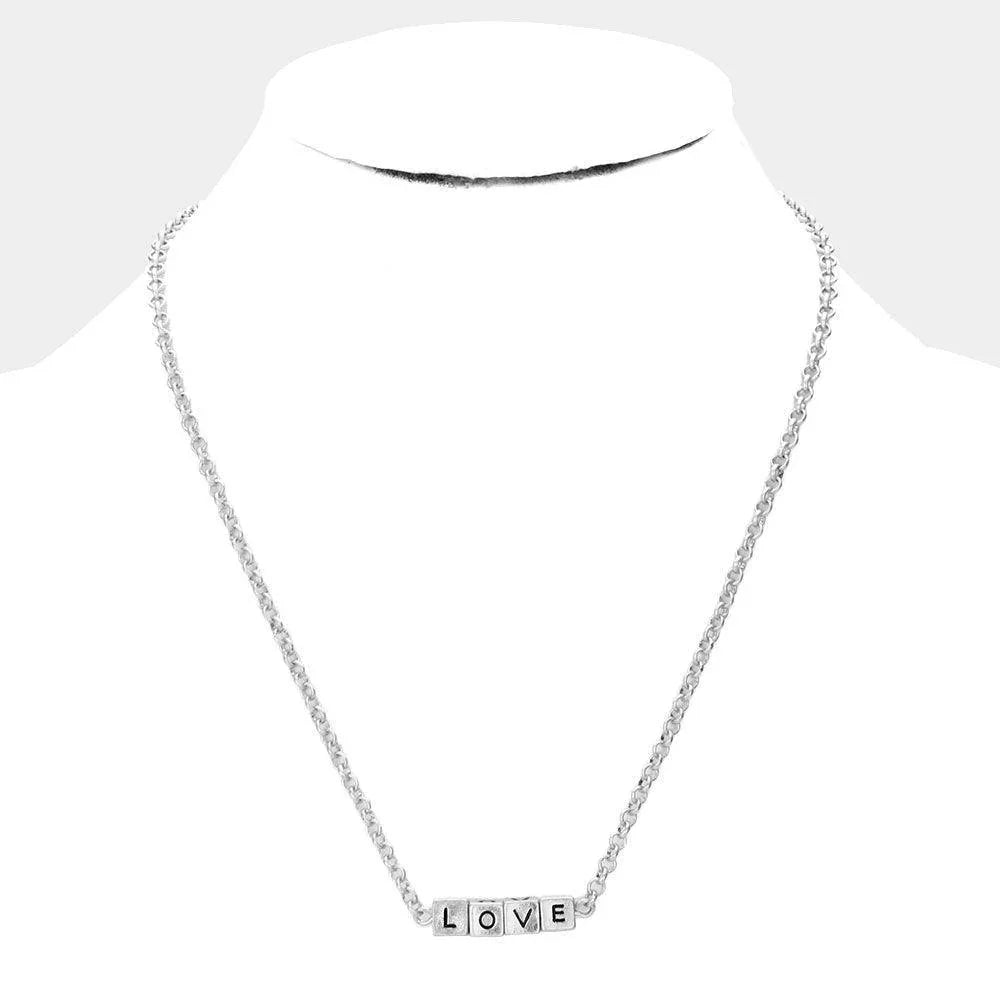 LOVE Metal Cube Pendant Necklace - Jewelry Store by Erik Rayo